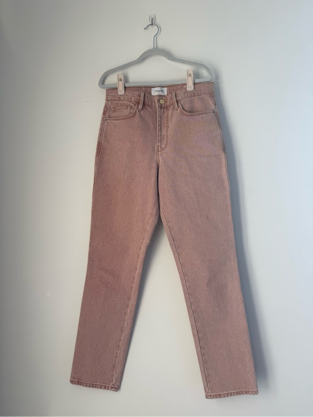 FRAME Le Sylvie Slender Straight High Rise Straight Leg Jeans Size 26 Sand Beige - Picture 3 of 8